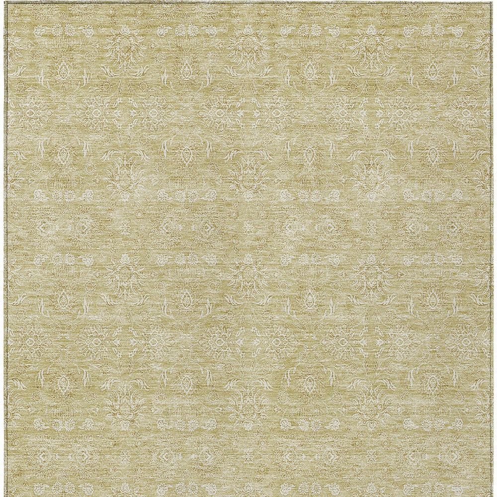 9' X 12' Beige Tan And Ivory Floral Washable Indoor Outdoor Area Rug