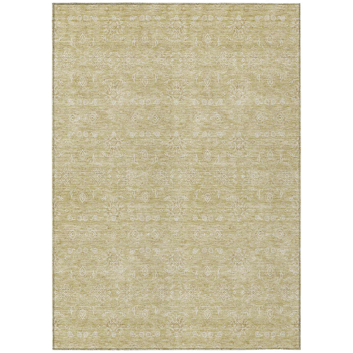 9' X 12' Beige Tan And Ivory Floral Washable Indoor Outdoor Area Rug