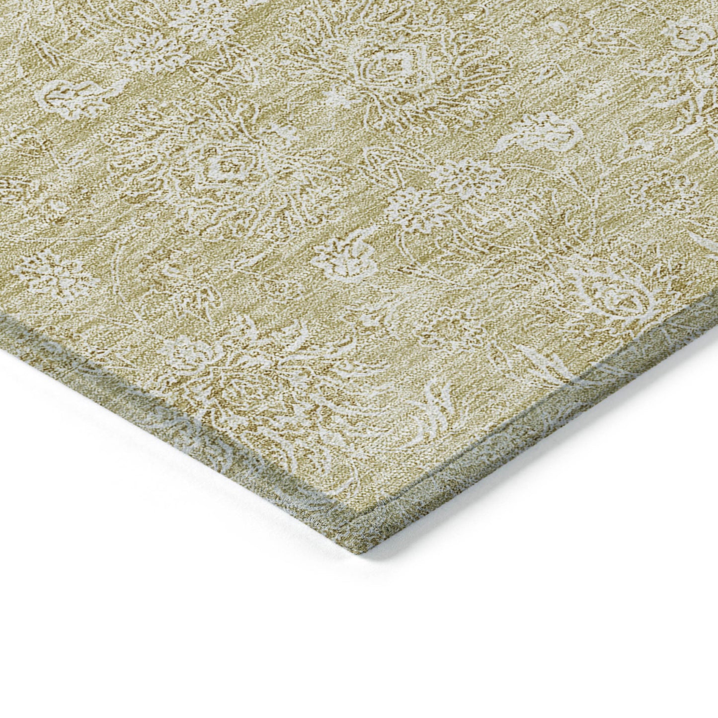 9' X 12' Beige Tan And Ivory Floral Washable Indoor Outdoor Area Rug