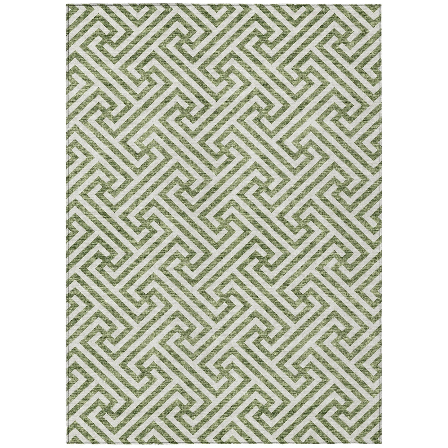 10' X 14' Green And Beige Geometric Washable Indoor Outdoor Area Rug