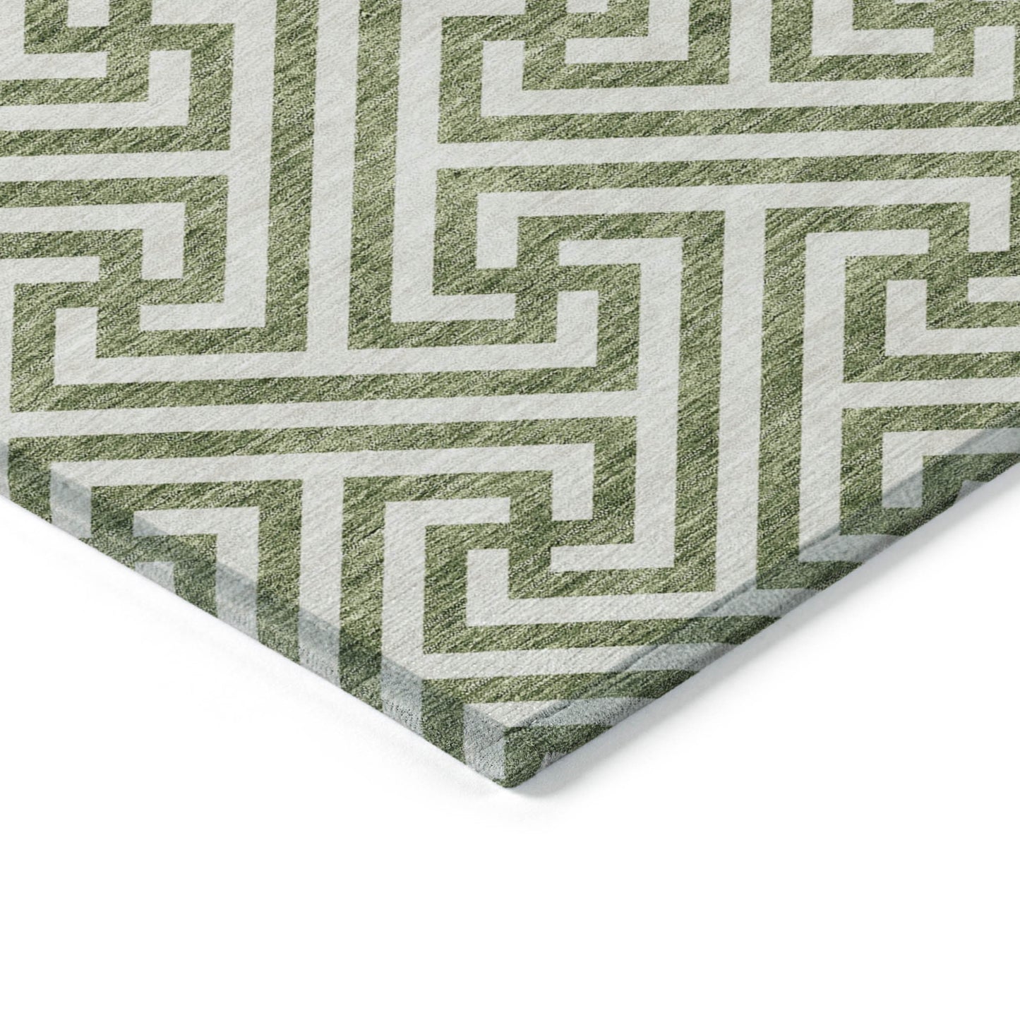 10' X 14' Green And Beige Geometric Washable Indoor Outdoor Area Rug