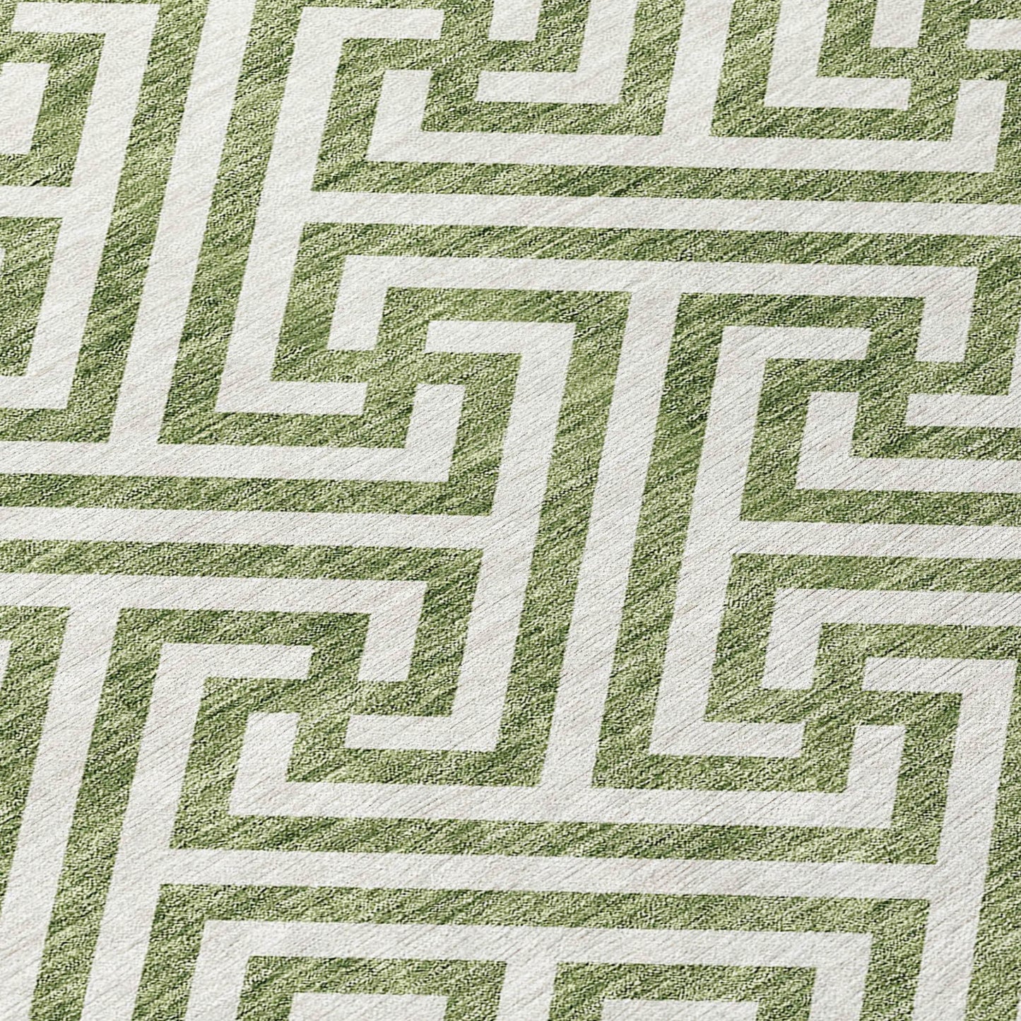 10' X 14' Green And Beige Geometric Washable Indoor Outdoor Area Rug
