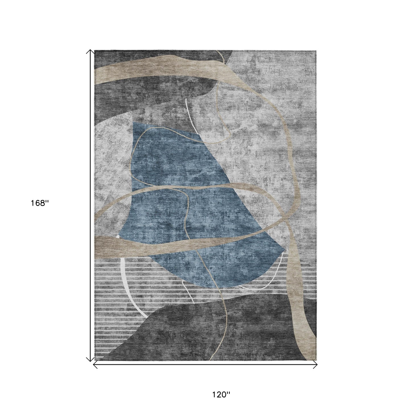10' X 14' Blue Gray And Charcoal Abstract Washable Indoor Outdoor Area Rug