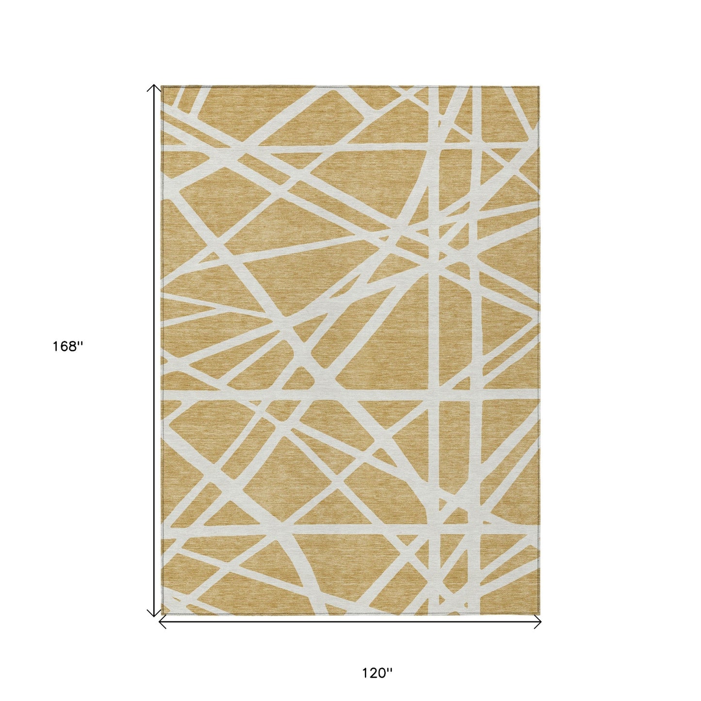 10' X 14' Gold And Ivory Geometric Washable Indoor Outdoor Area Rug