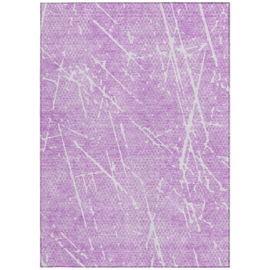 9' X 12' Lilac And Ivory Abstract Washable Indoor Outdoor Area Rug