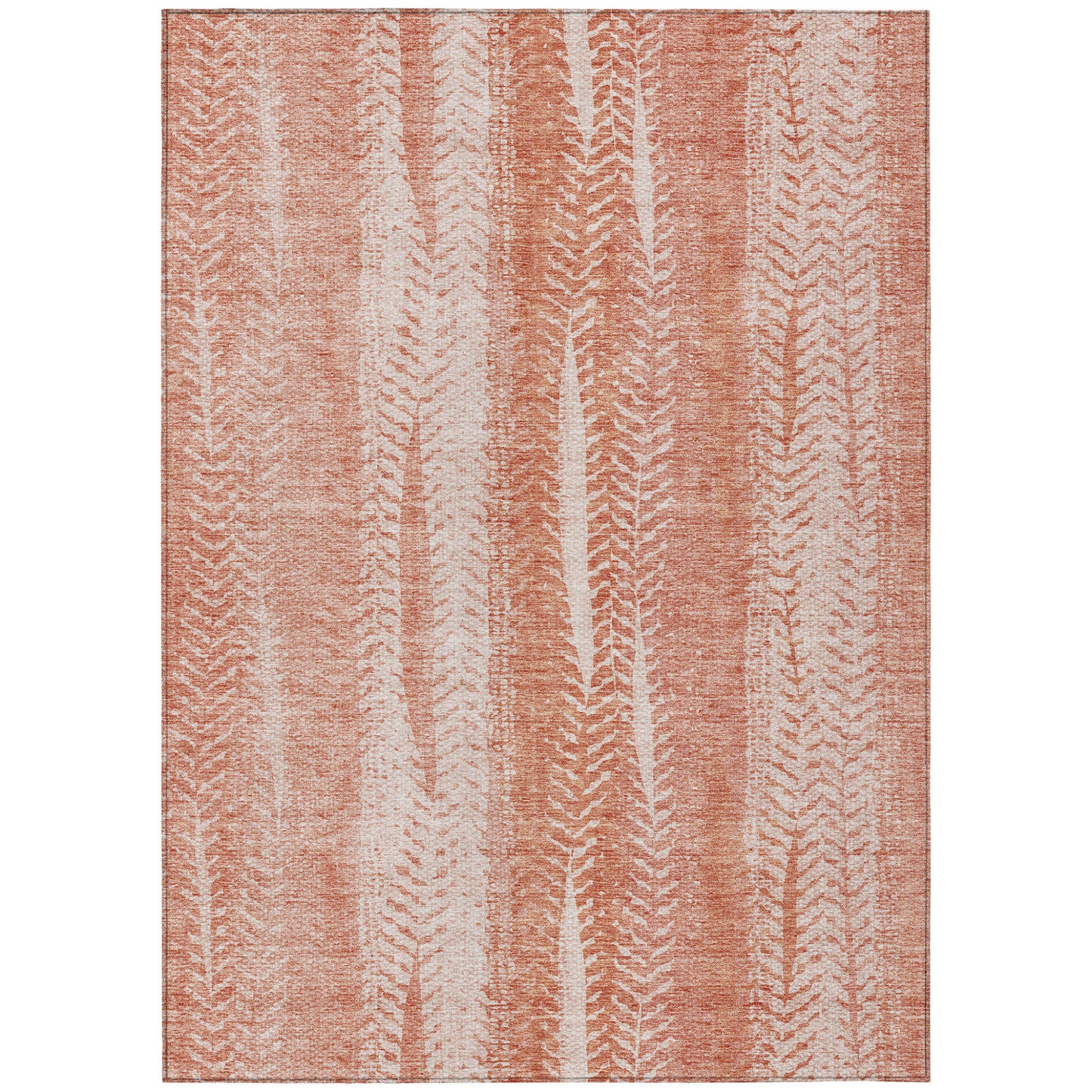 5' X 8' Orange And Salmon Botanical Leaves Washable Indoor Outdoor Area Rug