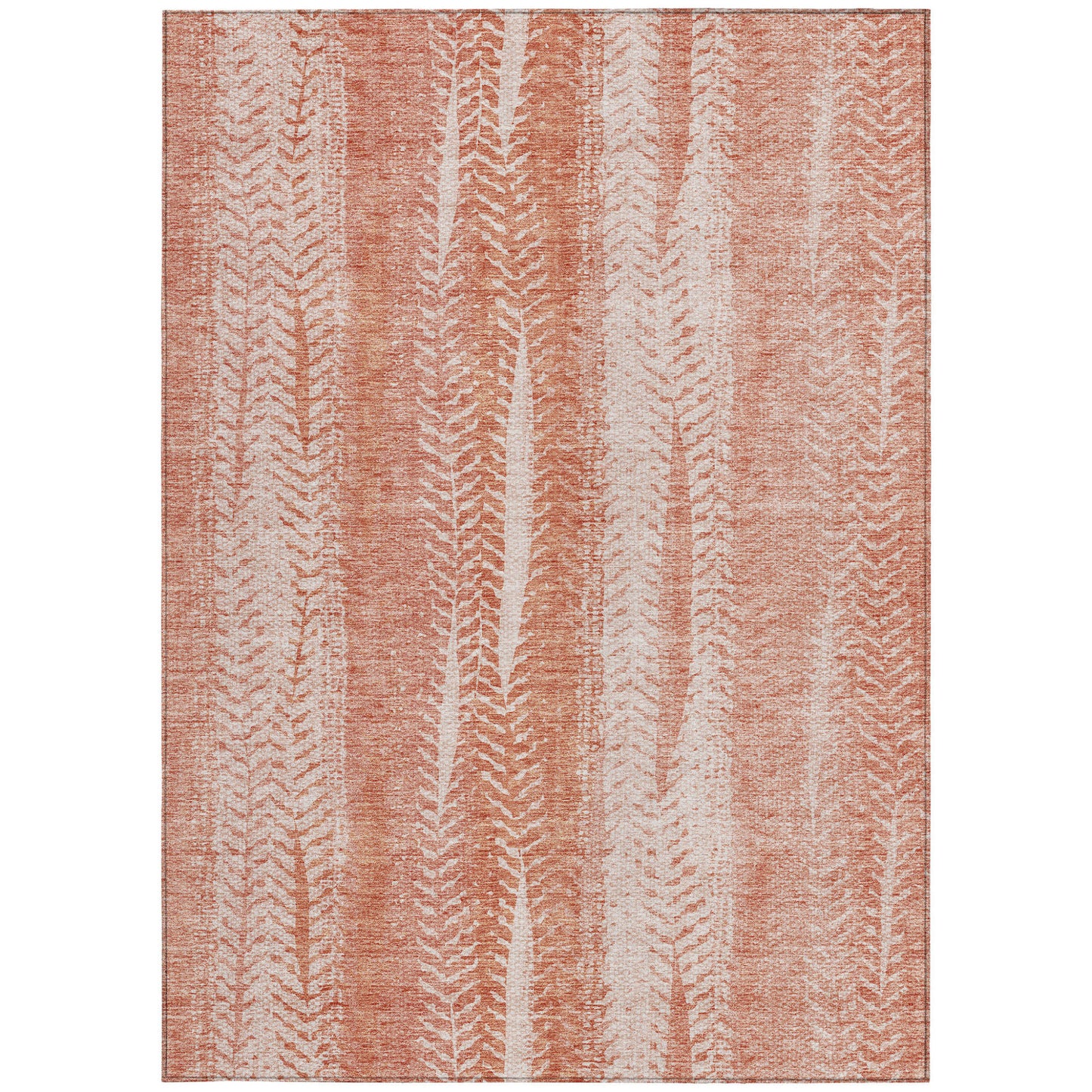 5' X 8' Orange And Salmon Botanical Leaves Washable Indoor Outdoor Area Rug