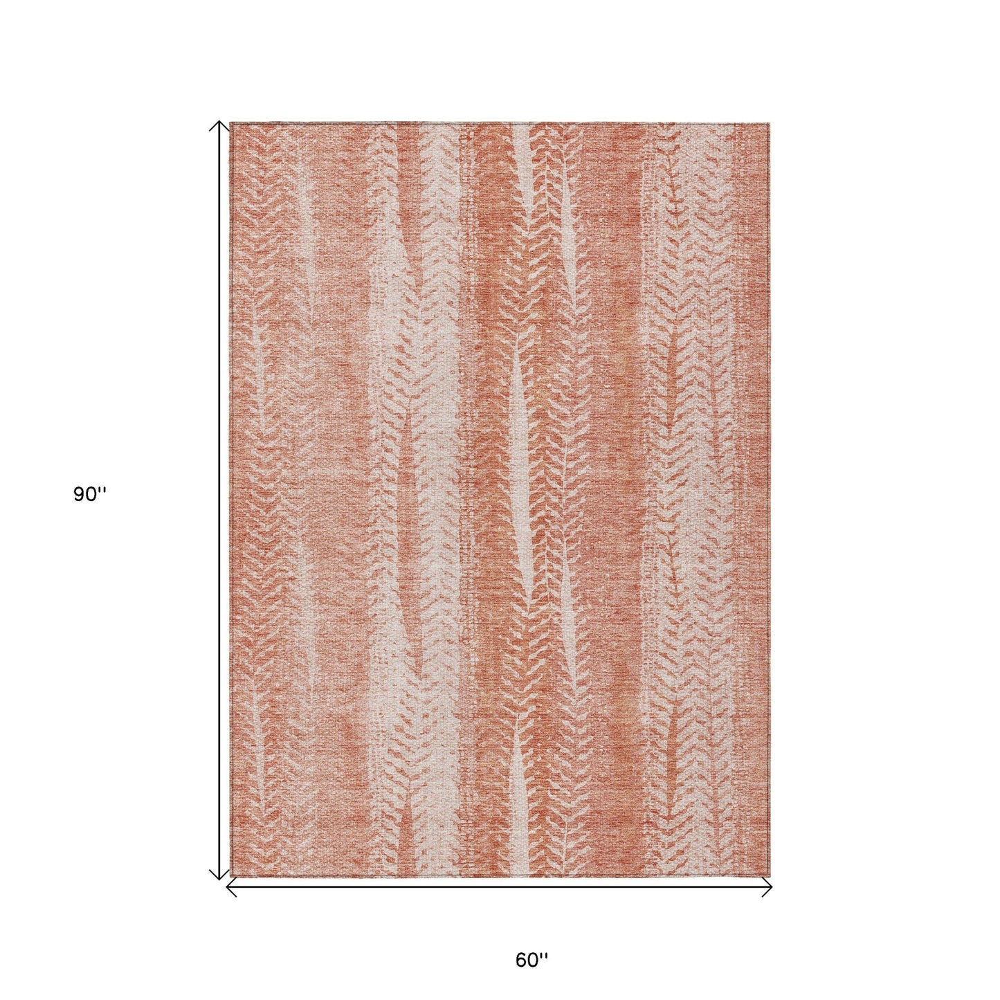 5' X 8' Orange And Salmon Botanical Leaves Washable Indoor Outdoor Area Rug
