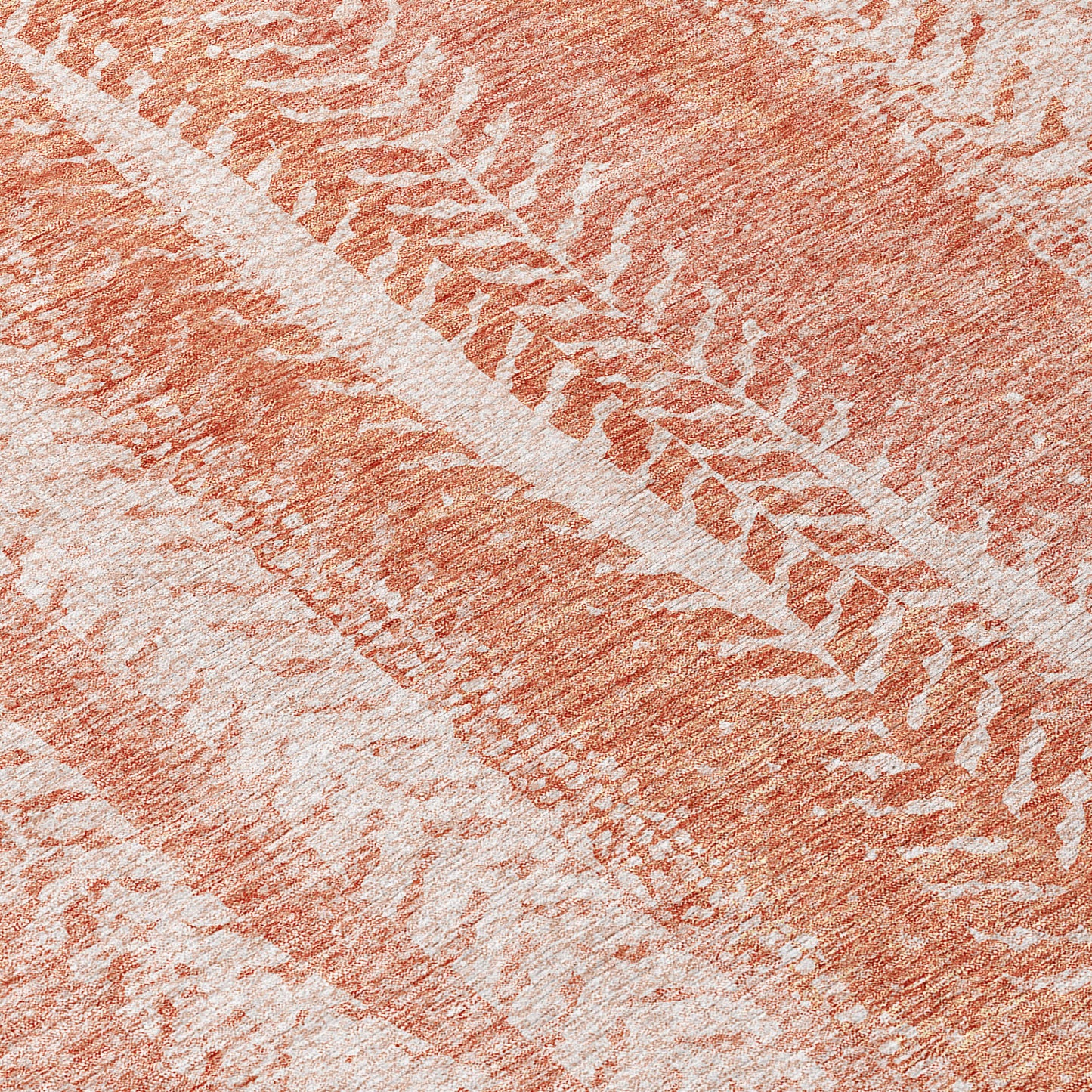5' X 8' Orange And Salmon Botanical Leaves Washable Indoor Outdoor Area Rug