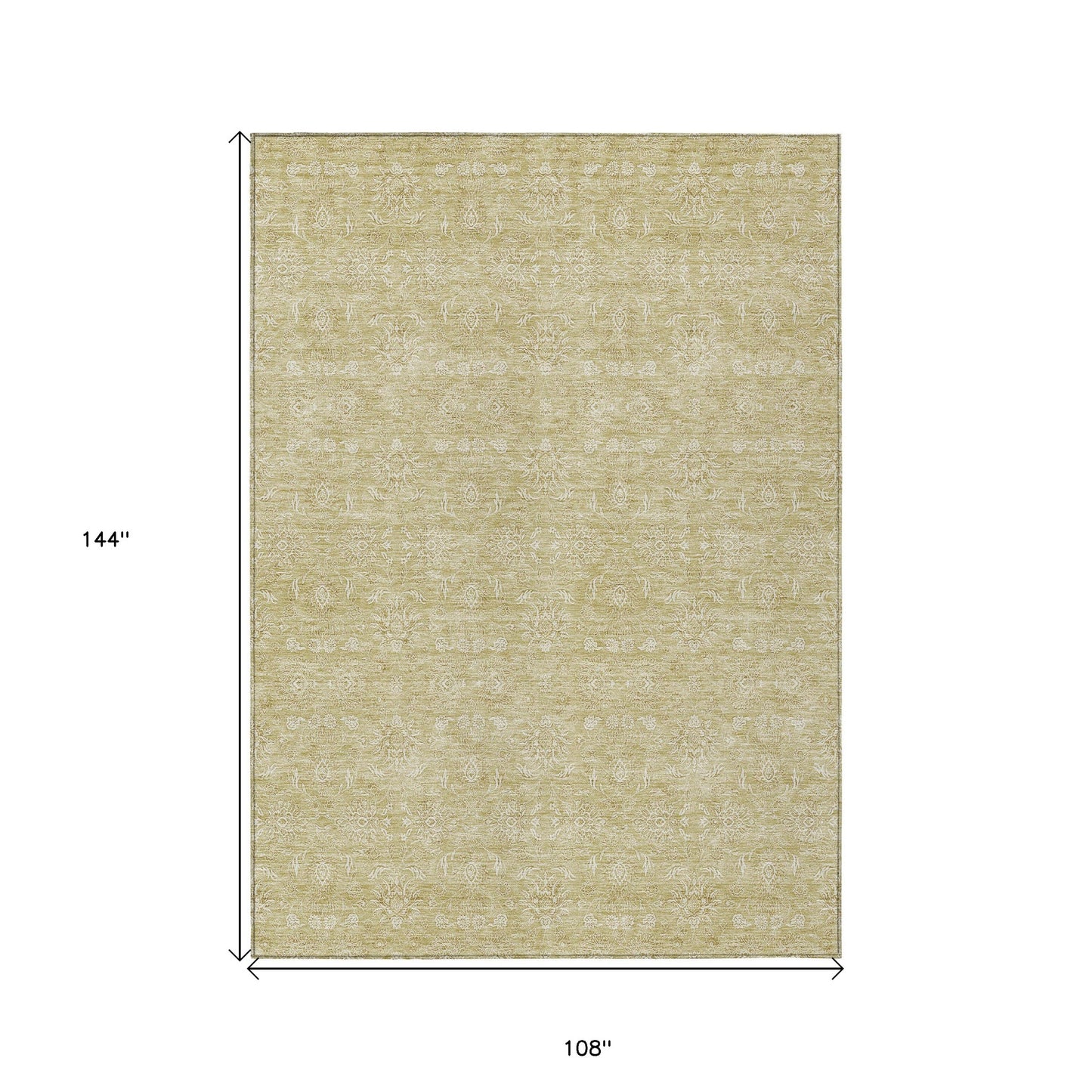 9' X 12' Beige Tan And Ivory Floral Washable Indoor Outdoor Area Rug
