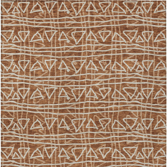 10' X 14' Terra Cotta Copper And Beige Geometric Washable Indoor Outdoor Area Rug