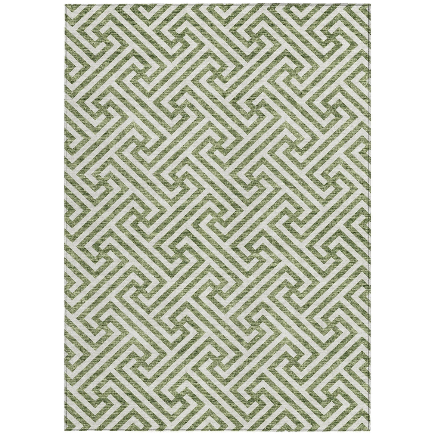 10' X 14' Green And Beige Geometric Washable Indoor Outdoor Area Rug