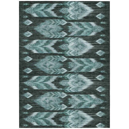 10' X 14' Teal Blue Aqua And Charcoal Southwestern Washable Indoor Outdoor Area Rug