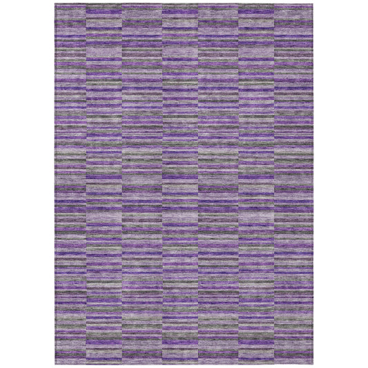 9' X 12' Purple And Lavender Striped Washable Indoor Outdoor Area Rug